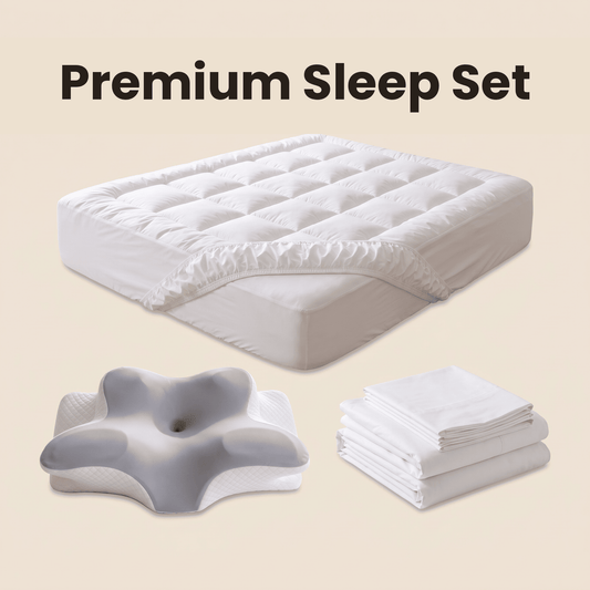 The Khozy™ Reverie Premium Sleep Set — mattress topper, support pillow and bed linen